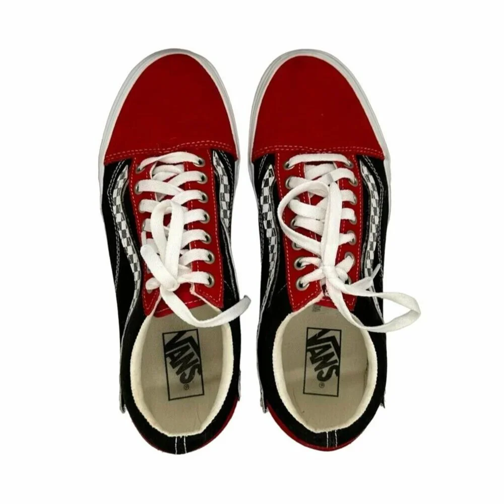 🤩Size 9 Men's VANS Old Skool Colorblock Black Red White Sneakers suede low top - Picture 5 of 7